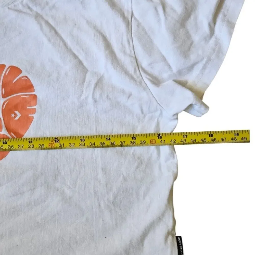 Converse Heart Logo Cropped Graphic Tee White Orange Size Large